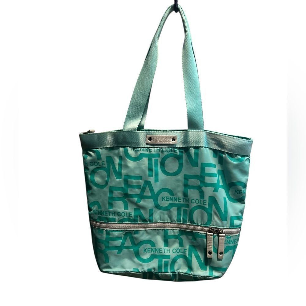Kenneth Cole Reaction Aqua Teal Nylon Logo Tote Bag